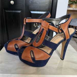 Jessica Simpson Blue and brown sandal heel size 9